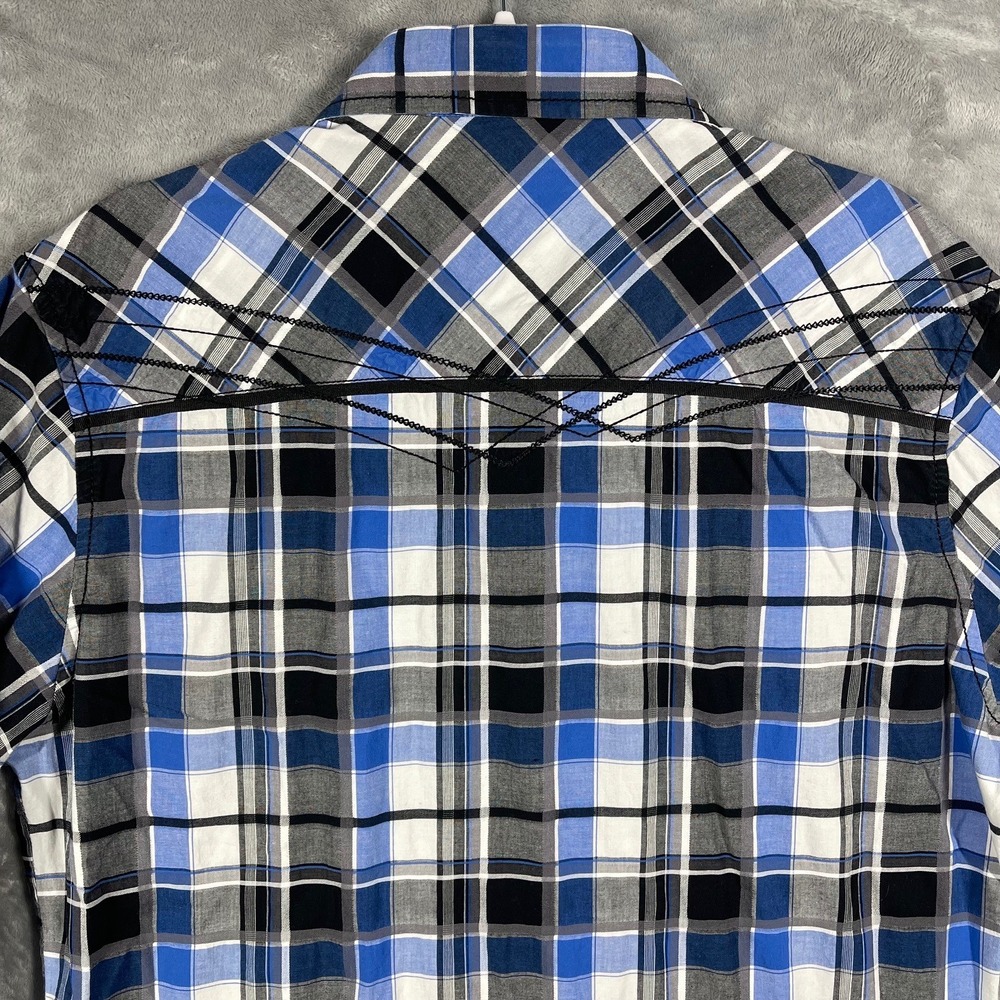 Buckle Black Athletic Fit Blue Plaid Western Snap Button‎ Down Shirt Mens Large - Picture 9 of 9